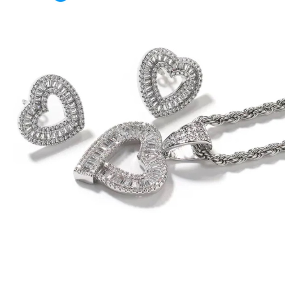 Heart iced out earrings and necklace set